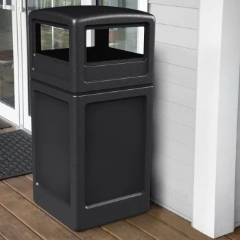 Commercial Zone 73290199 PolyTec 42 Gallon Square Black Trash Can and Dome Lid Set