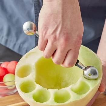 Choice Double-Sided Stainless Steel Melon Baller with Black Polypropylene Handle