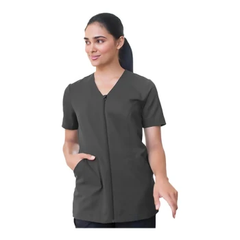 Edwards 7260 Women's Customizable Steel Gray Sorrento Moisture-Wicking Power Stretch Full-Zip Housekeeping Tunic with Soil Release - Polyester - Large