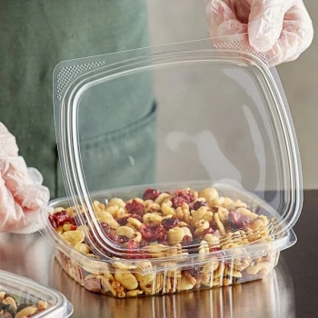 Choice 16 oz. Clear Recycled PET Shallow Hinged Deli Container - 200/Case
