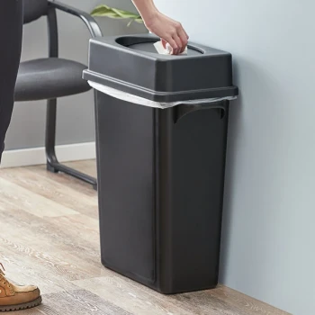 Lavex 16 Gallon Black Slim Rectangular Trash Can with Drop Shot Lid