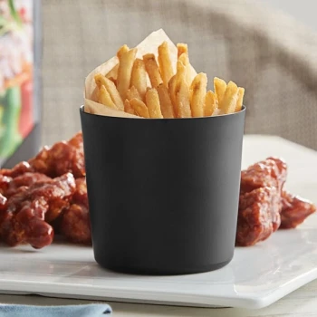 Acopa 16 oz. Matte Black Stainless Steel Appetizer / French Fry Holder with Flat Top