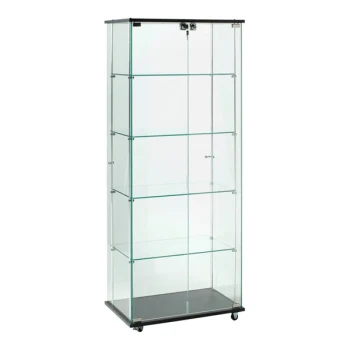 24" x 15 3/4" x 62" Frameless Glass 4-Shelf Tower Display Showcase with Hinged Glass Doors and Casters