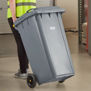 Lavex 50 Gallon Gray Wheeled Rectangular Trash Can with Lid