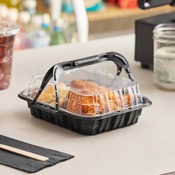 Pactiv MealMaster 9 1/2" x 8" x 3" Small Black Chicken Barn with Handle - 100/Case