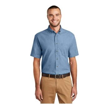 Port & Company SP11 Unisex Customizable Faded Blue Short Sleeve Denim Button-Down Shirt - Extra Small