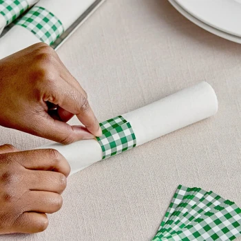 Choice Green Gingham Self-Adhering Paper Napkin Band - 2,000/Pack