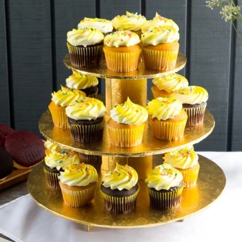 Enjay CS-GOLD 3-Tier Disposable Gold Cupcake Treat Stand - 6/Case