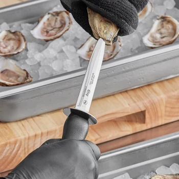 Choice 4" Galveston Style Oyster Knife with Guard and Black Hourglass Handle