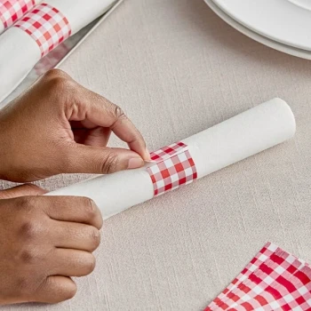 Choice Red Gingham Self-Adhering Paper Napkin Band - 2,000/Pack