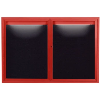 Aarco ADC4872IR 48" x 72" Enclosed Hinged Locking 2 Door Powder Coated Red Aluminum Indoor Lighted Message Center with Black Letter Board