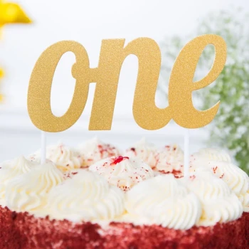 Creative Converting 324533 Gold Glitter "One" Cake Topper - 12/Case