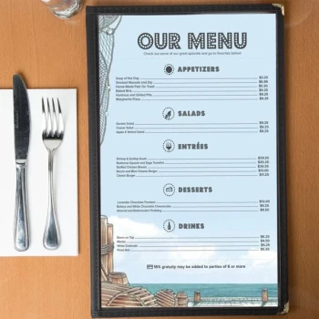 Choice 8 1/2" x 14" Menu Paper - Seafood Themed Harbor Design Left Insert - 100/Pack
