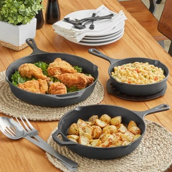 Choice 3-Piece Pre-Seasoned Cast Iron Skillet Set - Includes 8", 10 1/4", and 12" Skillets