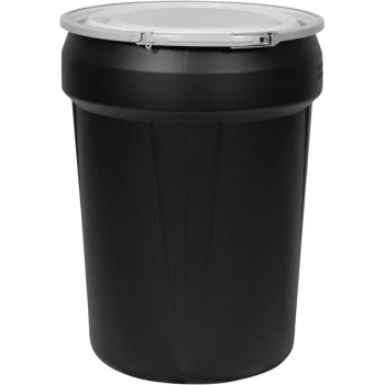 Eagle Manufacturing 1601MBLK 30 Gallon Black Plastic Barrel Drum with Metal Lever-Lock