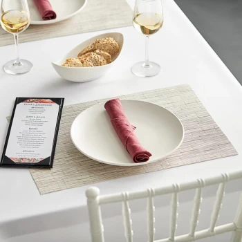 RITZ® 64911 19" x 13" Oatmeal Grass Cloth PVC Coated Placemat - 12/Pack