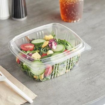 Choice 32 oz. Clear Recycled PET Tall Hinged Deli Container with Domed Lid - 200/Case