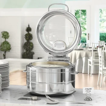 Acopa Manchester 11 Qt. Soup Stainless Steel Induction Chafer with Glass Top and Soft Close Lid