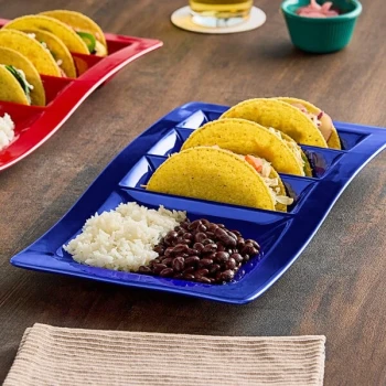 Tuxton Concentrix 14 5/8" x 8 5/8" Cobalt Stackable China Taco Plate - 6/Case