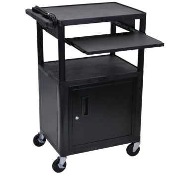 Luxor LP42CLE-B 3-Shelf Plastic AV Cart with Steel Locking Cabinet - 24" x 18" x 42"