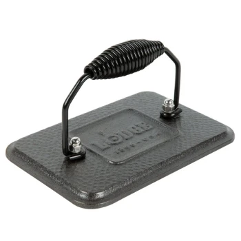 Lodge LGP3 6 3/4" x 4 1/2" Rectangular Pre-Seasoned Hammered Finish Cast Iron Grill Press