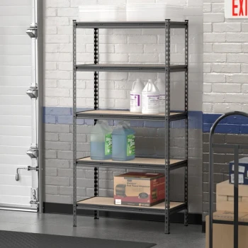 Lavex 18" x 36" Black Z-Beam Particle Board Shelf for 5-Shelf Boltless Shelving Units - 5/Case