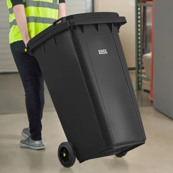 Lavex 64 Gallon Black Wheeled Rectangular Trash Can with Lid