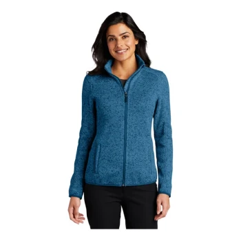 Port Authority L232 Women's Customizable Medium Blue Heather Fleece Sweater Jacket - Extra Small