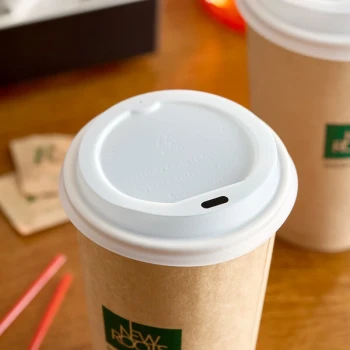 New Roots Translucent Compostable Paper Hot Cup Lid for 10-24 oz. Standard Cups and 8 oz. Squat Cups - 1,000/Case