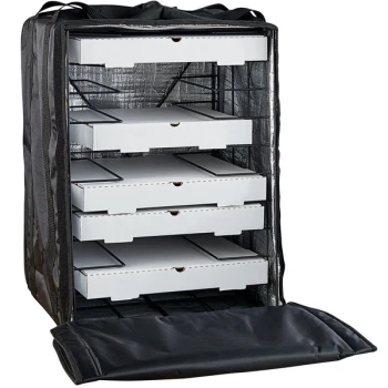 American Metalcraft BLB1926 Deluxe Black Polyester Pizza Delivery Bag with Rack, 19" x 19" x 27" - Holds Up To (10) 18" Pizza Boxes