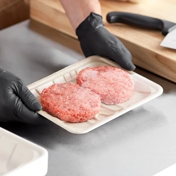 World Centric Compostable Fiber Laminated Meat Tray 9 1/8" x 7 3/16" x 11/16" - 500/Case