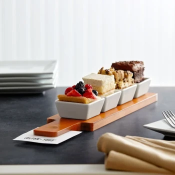 Acopa Dual-Sided Flight Paddle with Square Tasting Bowls - 3/Set
