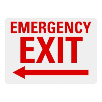 Lavex 14" x 10" White Non-Reflective Aluminum "Emergency Exit" Sign with Red Lettering and Left Arrow