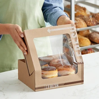 Inno-Pak To Go Fresh 10" x 8" x 4" Kraft Auto-Popup Window Donut / Bakery Box - 100/Case
