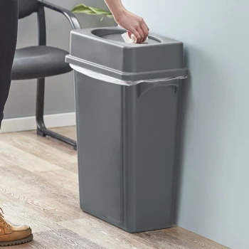 Lavex 16 Gallon Gray Slim Rectangular Trash Can with Drop Shot Lid