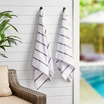 Hospeco Las Rayas 30" x 60" Light Gray Stripes Ring-Spun 100% Terry Resort Pool Towel - 15 lb. - 4/Pack