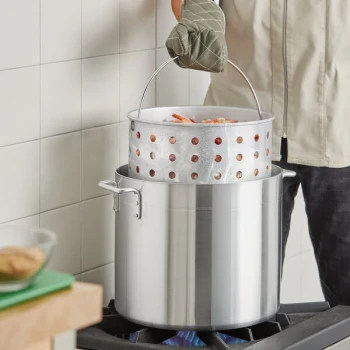 Choice 32 Qt. Standard Weight Aluminum Stock Pot with Steamer Basket and Cover