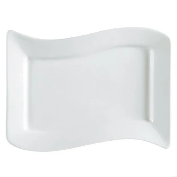 CAC SOH-14 Soho 13 1/2" x 8 7/8" Ivory (American White) Rectangular Stoneware Platter - 12/Case