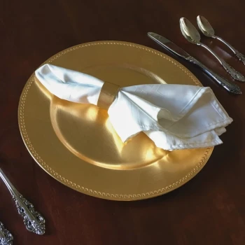 Tabletop Classics by Walco TRG-6655 13" Gold Round Plastic Charger Plate with Beaded Rim - 12/Pack