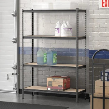 Lavex 18" x 48" Black Z-Beam 4-Shelf Boltless Double Rivet Particle Board Shelving Unit with 72" Uprights