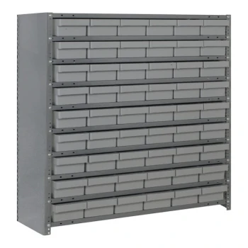 Quantum Super Tuff 36" x 12" x 39" Steel Closed 10-Shelf Euro Drawer Shelving System with (54) 11 5/8" x 5 9/16" x 2 1/8" Gray Bins CL1239-401GY