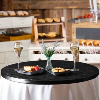 TableCraft CWALC3RSATBK 30" Round Translucent Black Random Swirl Aluminum Table Cover