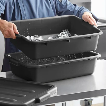Choice 20" x 15" x 5" Black Polypropylene Drain Box / Flatware Soaker Set