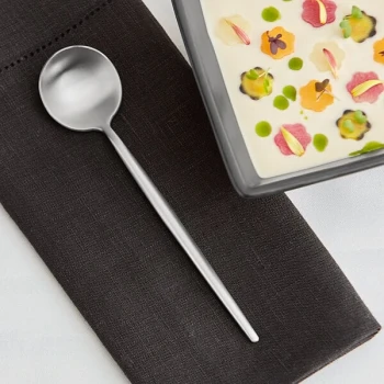 Acopa Odin 7 1/8" 18/8 Brushed Stainless Steel Extra Heavy Weight Forged Bouillon Spoon - 12/Case