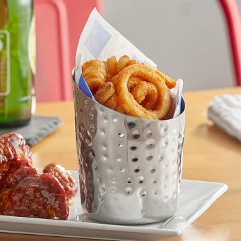 Acopa 12 oz. Hammered Stainless Steel Appetizer / French Fry Holder with Angled Top
