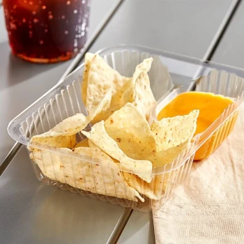 Carnival King Small Clear 2 Compartment Plastic Nacho Tray - 500/Case