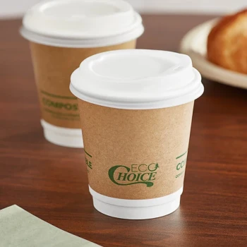 EcoChoice 10 oz. Smooth Double Wall Kraft Compostable Paper Hot Cup and PLA Lid - 50/Case