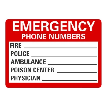 Lavex 14" x 10" Non-Reflective Aluminum "Emergency Phone Numbers / Fire / Police / Ambulance / Poison Center / Physician" Sign