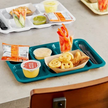 Choice 10" x 14" Right Handed Heavy-Duty Melamine NSF Ocean Teal 6 Compartment Tray - 12/Pack