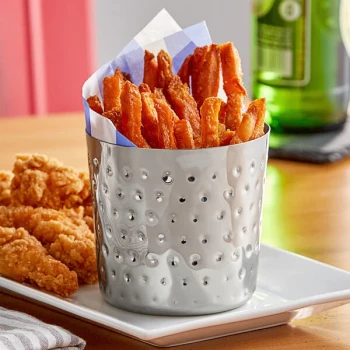 Acopa 16 oz. Hammered Stainless Steel Appetizer / French Fry Holder with Flat Top